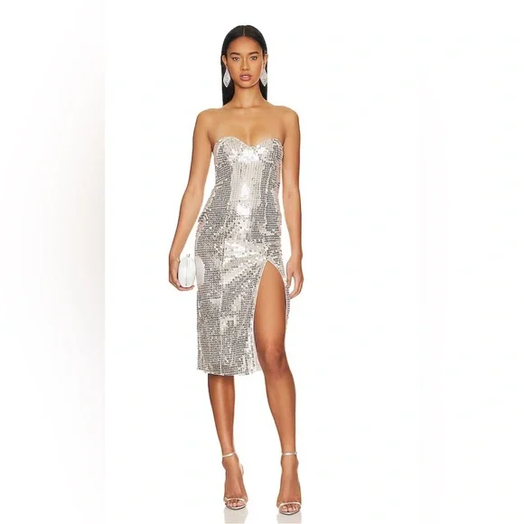 metallic dress revolve Metallic Pleated Maxi Dress